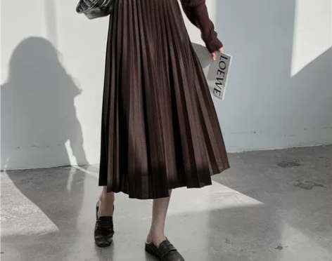 秋冬季经典百搭百褶裙半身裙女中长款高腰垂感...