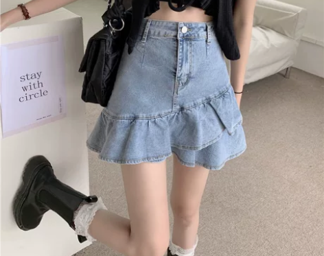 裙子2021新款夏季荷叶边鱼尾裙A字半身裙...