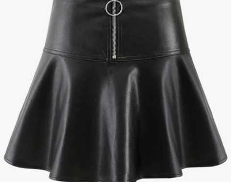 MG小象高腰半身裙女秋新款黑色chic皮…...