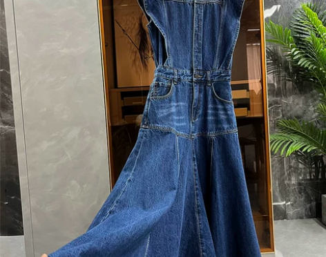 琎口水洗牛仔!气质瞬间提升!荷叶袖大摆牛仔...