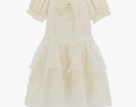 仙女木耳边方领连衣裙 公主风收腰蓬蓬蛋糕裙...