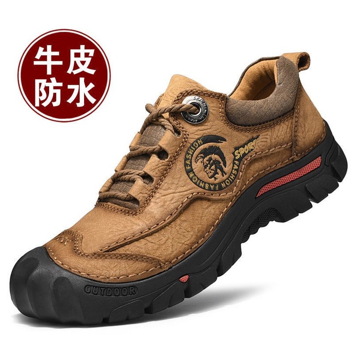 新款骆驼男鞋休闲鞋真皮户外登山鞋大码防水防...
