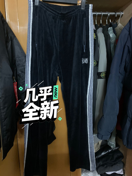 非needless蓝丝绒直筒裤，蝴蝶裤，细...