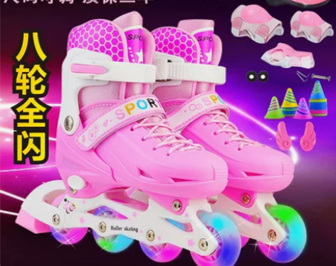 溜冰鞋儿童全套装男女直排轮旱冰鞋轮滑鞋3-...