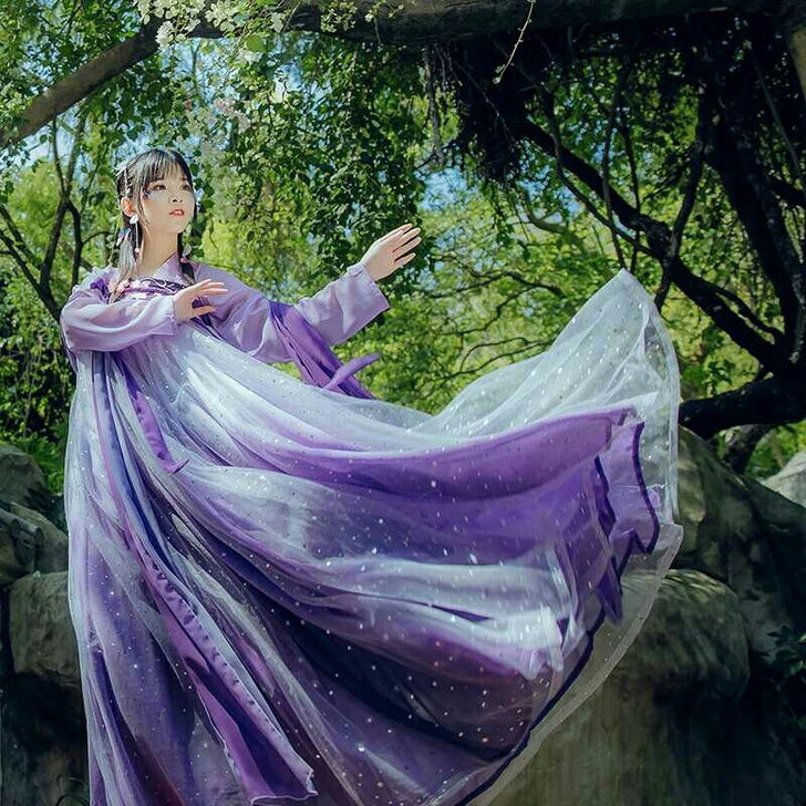 千韵岗原创 辰莲鱼梦 紫色 两片式齐胸襦裙...