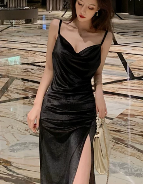 礼服2021年秋季新款气质显瘦性感露背开叉...