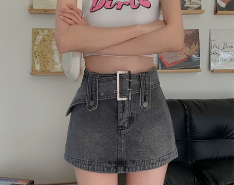 辣妹牛仔半身裙女夏季胖mm高腰显瘦韩版复古...