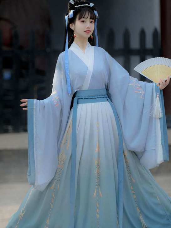 艺缕原创九州正品汉服女魏晋风大袖交领襦裙齐...