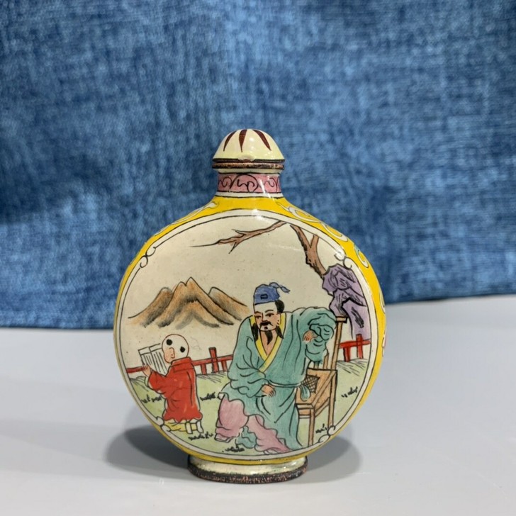 早期收藏 景泰蓝老夫子教书珐琅彩鼻烟壶