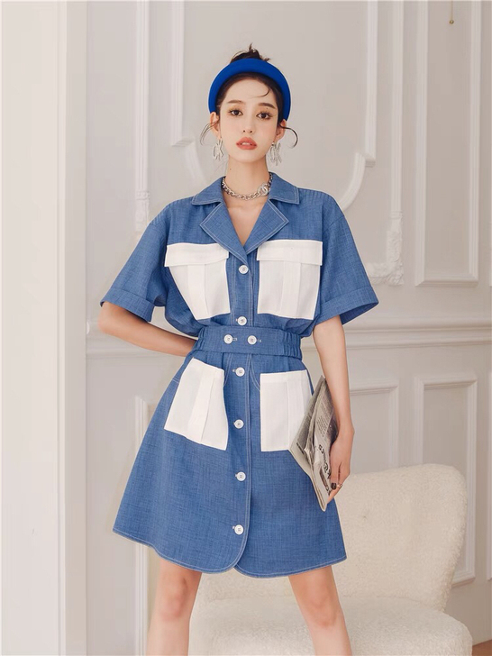 全新shallgar原创蓝天白云连衣裙，s...