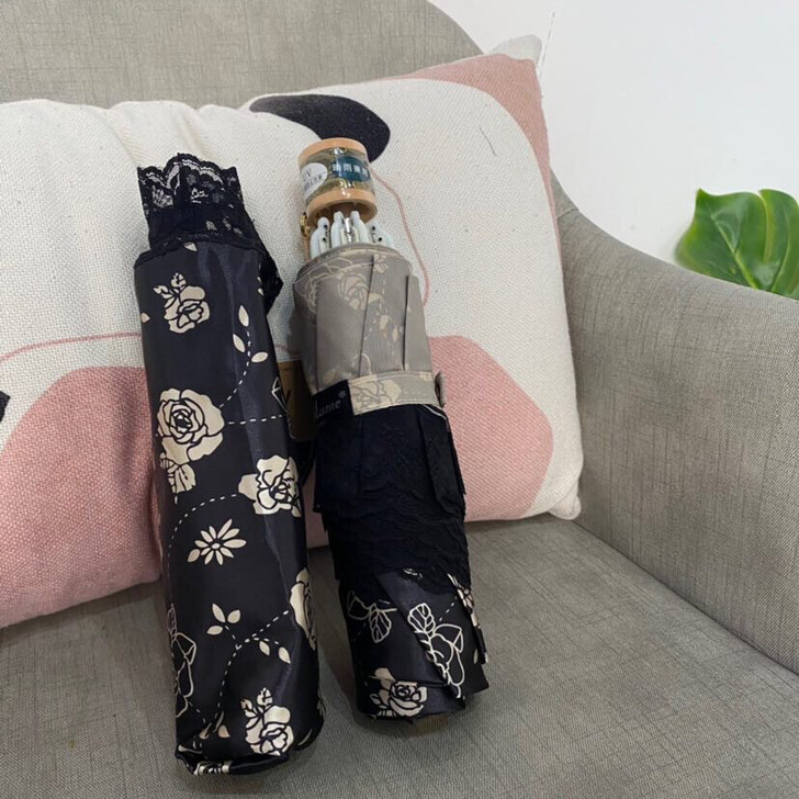 法国小香风玫瑰花丝绸面料流苏风三折手动轻量...