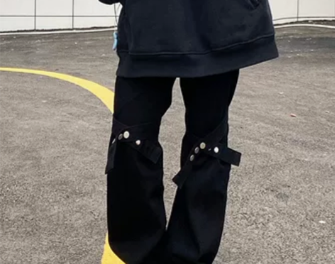 欧美式高街头vibe风宽松款绑带牛仔裤子女...