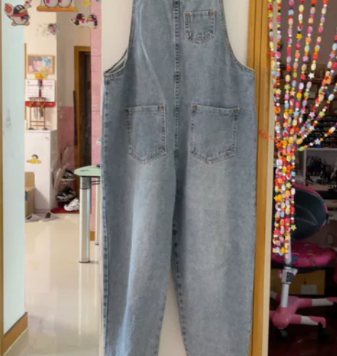 宽松浅色背带水洗牛仔裤夏装学生全棉短裤子女...