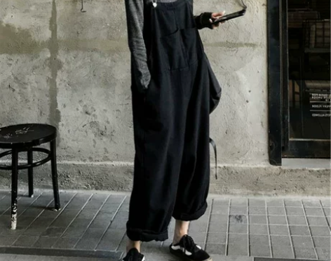 秋季新款减龄ins原宿风背带裤女宽松高腰阔...