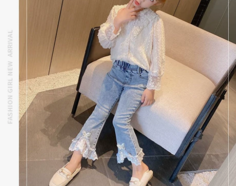 女童牛仔裤春秋装2022新款喇叭裤女宝宝弹...