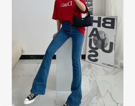 喇叭牛仔裤 牛仔裤喇叭裤高腰复古微喇女夏季...