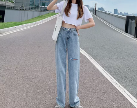 【狂欢价】高腰牛仔裤女春秋直筒裤子夏季薄款...