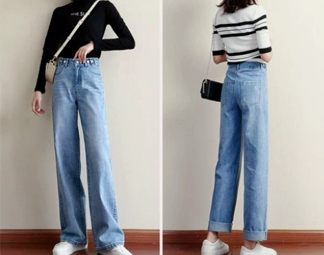 高腰阔腿牛仔裤女2020年新款春秋季显瘦百...