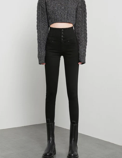 高腰牛仔裤 高腰牛仔裤九分裤闪电发货 女小...