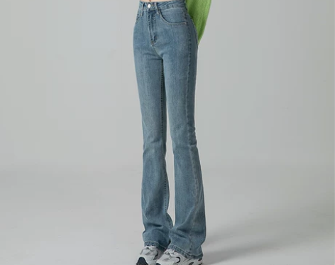 高腰微喇牛仔裤女2022年春装新款复古阔腿...