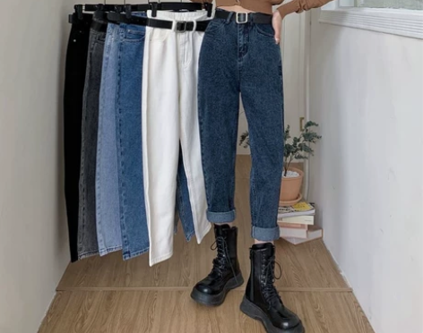高腰哈伦牛仔裤女新款2022秋冬季韩版显瘦...