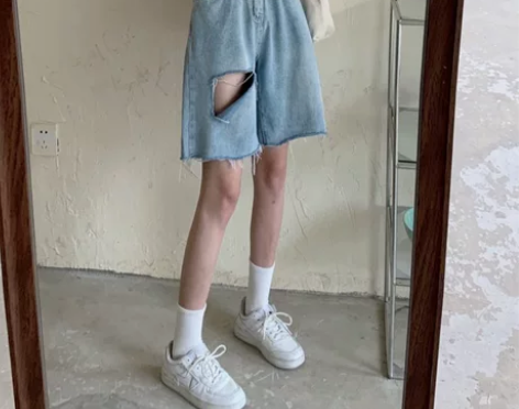 夏季破洞乞丐牛仔短裤女士2022年新款宽松...