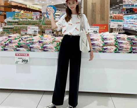 MG小象宽松休闲裤女2新款夏高腰垂感阔腿裤...