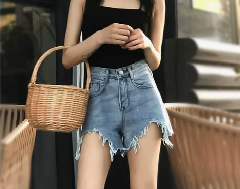 牛仔短裤女夏港味复古chic网红同款短裤宽...