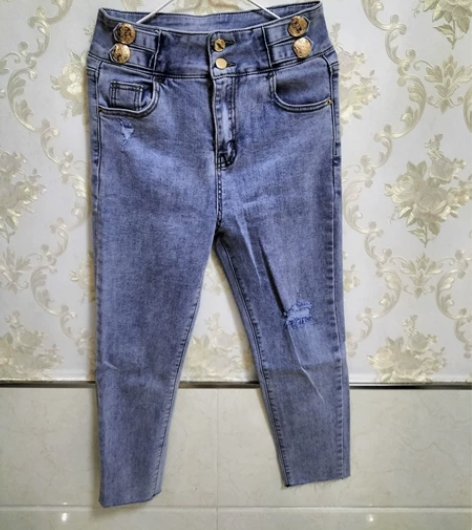全新高腰破洞牛仔裤女秋季新款小脚铅笔裤 均...