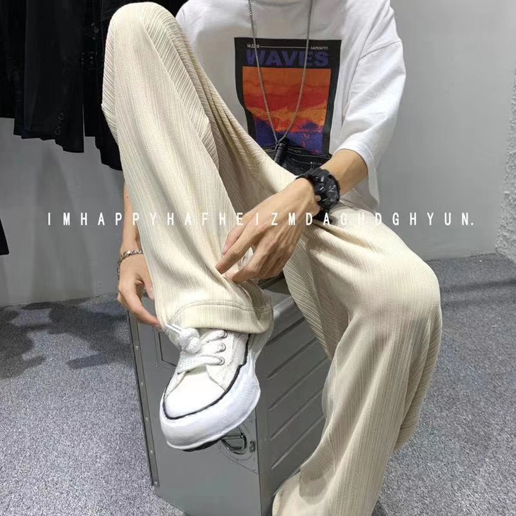 冰丝裤子男韩版潮流宽松直筒休闲裤ins高街...