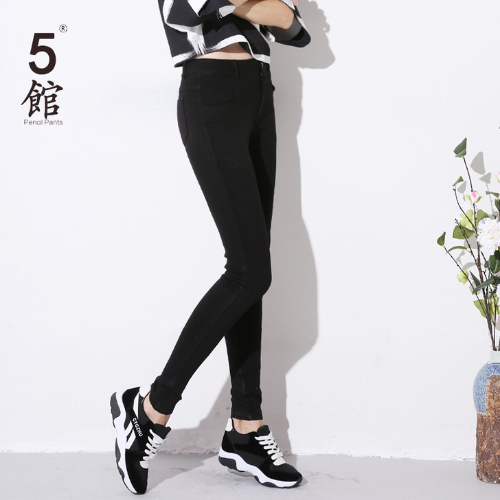 5馆春季大码显瘦黑裤子弹力紧身高腰黑色小脚...