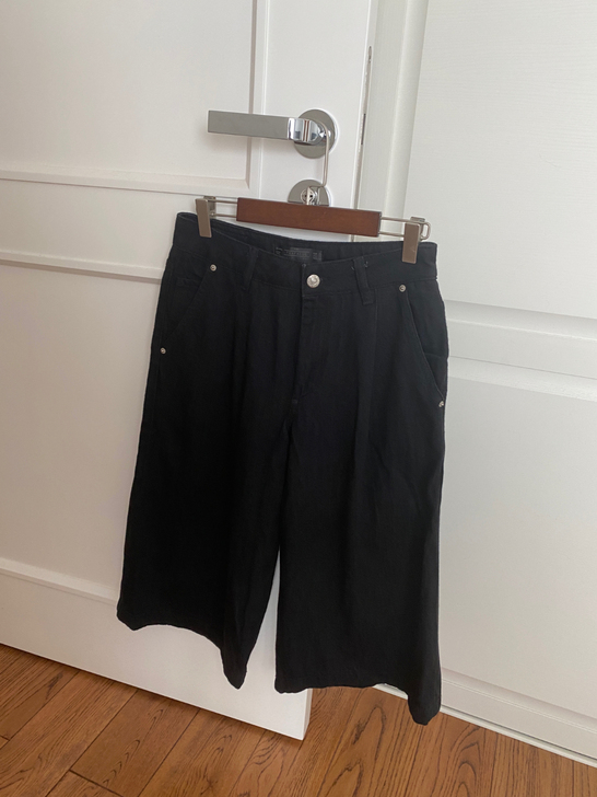 ZARA 黑色七分阔腿牛仔裤 32码