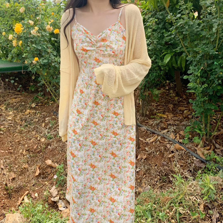 茶歇法式甜美初恋仙女长裙子气质显瘦温柔风碎...