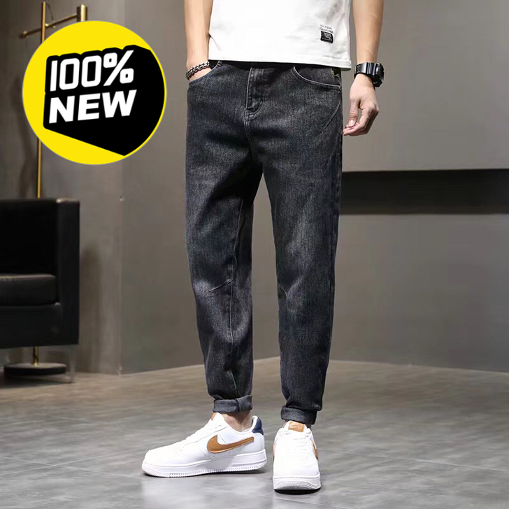 复古牛仔裤男士2021港风宽松直筒哈伦裤潮...