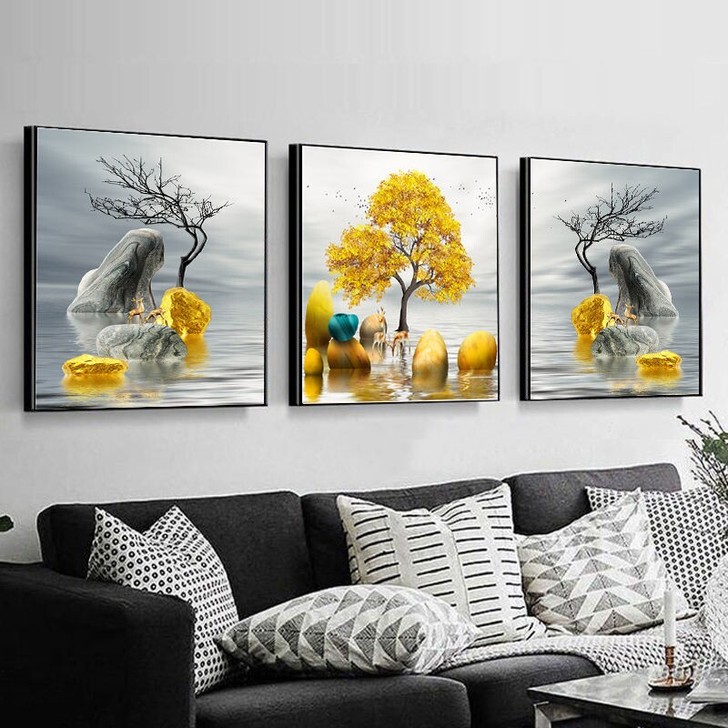 全新 客厅装饰画餐厅壁画挂画卧室床头三联无...