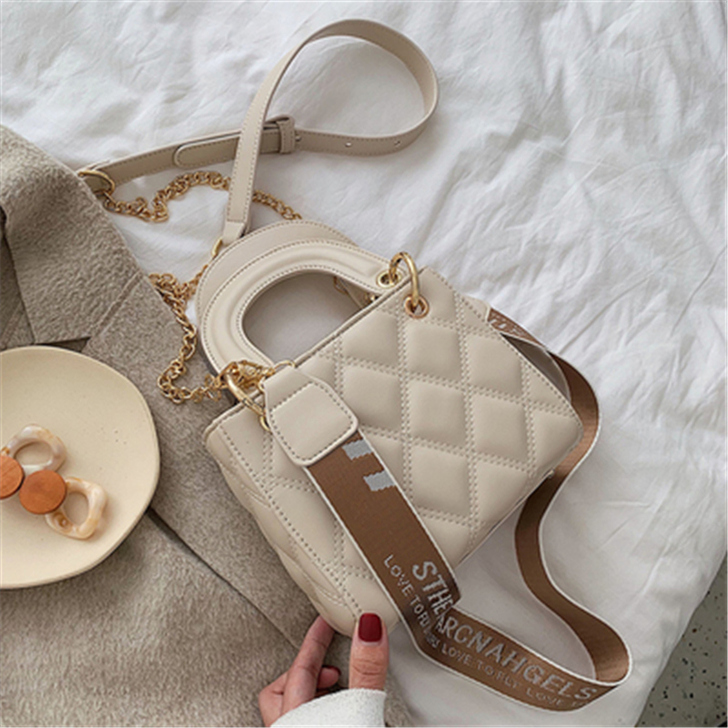 【菱格链条包】网红女包白色包包2021新款...