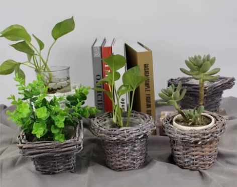 包邮19.9四个，全新柳编藤编多肉花盆，花...