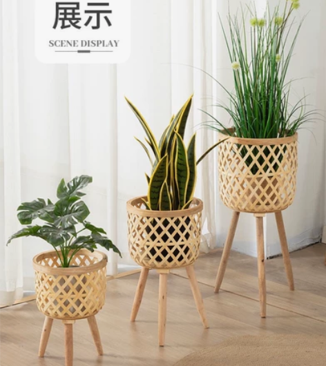 北欧ins风客厅植物竹编花篮装饰龟背竹藤编...