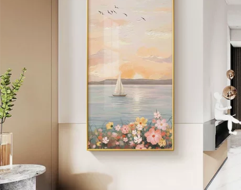 北欧风格入户玄关装饰画走廊过道挂画竖版海景...