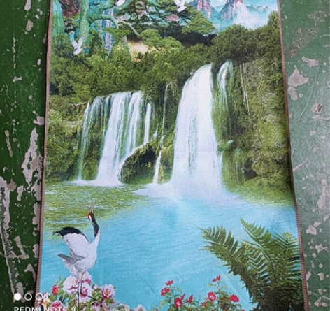 刺绣包邮流水生财织锦画挂画刺绣画流水生财山...