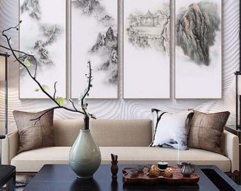 新中式客厅装饰画沙发背景墙挂画晶瓷画晶瓷画...