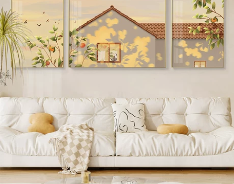 北欧光影客厅装饰画原木风小众温馨治愈系家居...