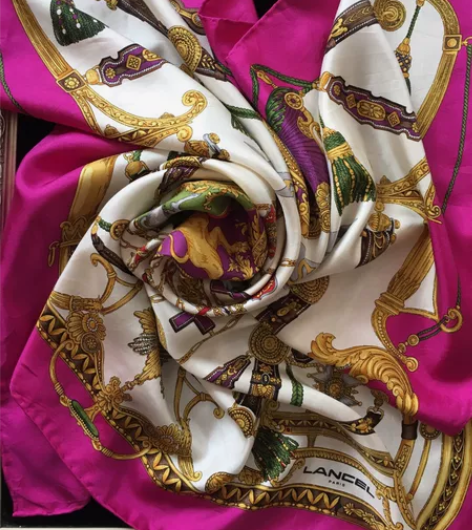 全新Lancel法式复古巴洛克印花真丝丝巾...
