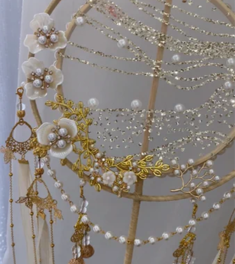 晚吟原创 鎏金长柄团扇双圈汉服手捧扇古风婚...