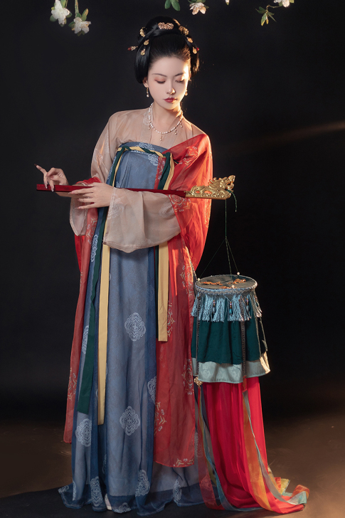 青渊原创汉服唐制齐胸复原一片式破裙印花对襟...