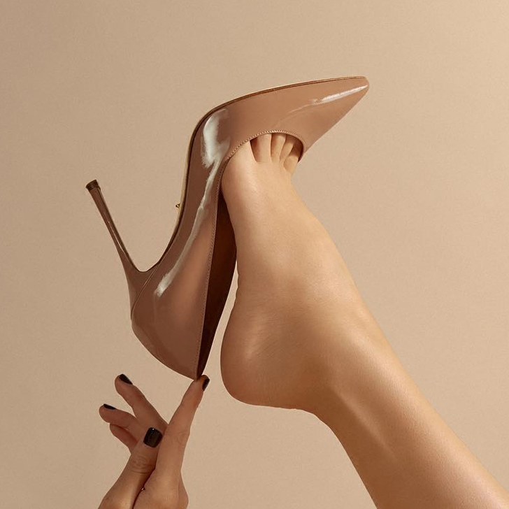 法式少女漆皮裸色高跟鞋女细跟尖头性感浅色百...