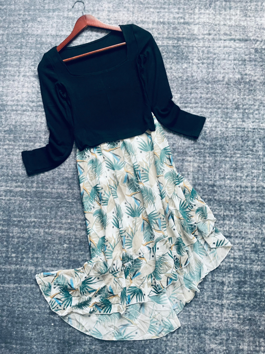 印花中长款不规则半身裙2021夏季薄款高腰...