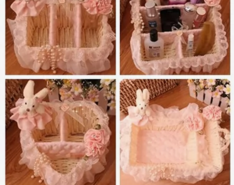 包邮可爱创意藤编水果糖果篮子 田园蕾丝收纳...