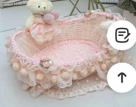 高档藤编布艺蕾丝收纳篮/收纳筐/元宝筐/船...