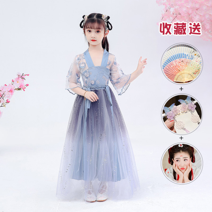 汉服女童中国风12岁小中大童古装连衣裙超仙...